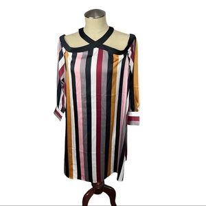 Loft Fall Stripe Sheath Midi Dress Large